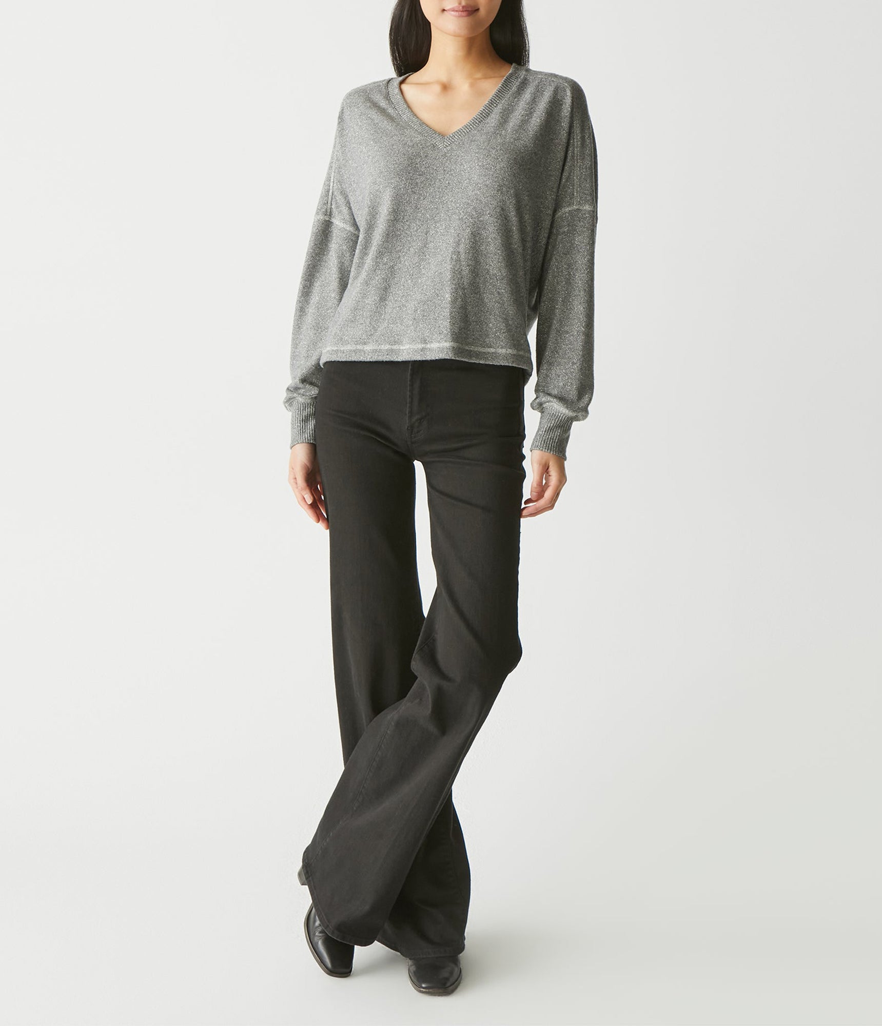 Vic V-Neck Sparkle Top | Gunmetal