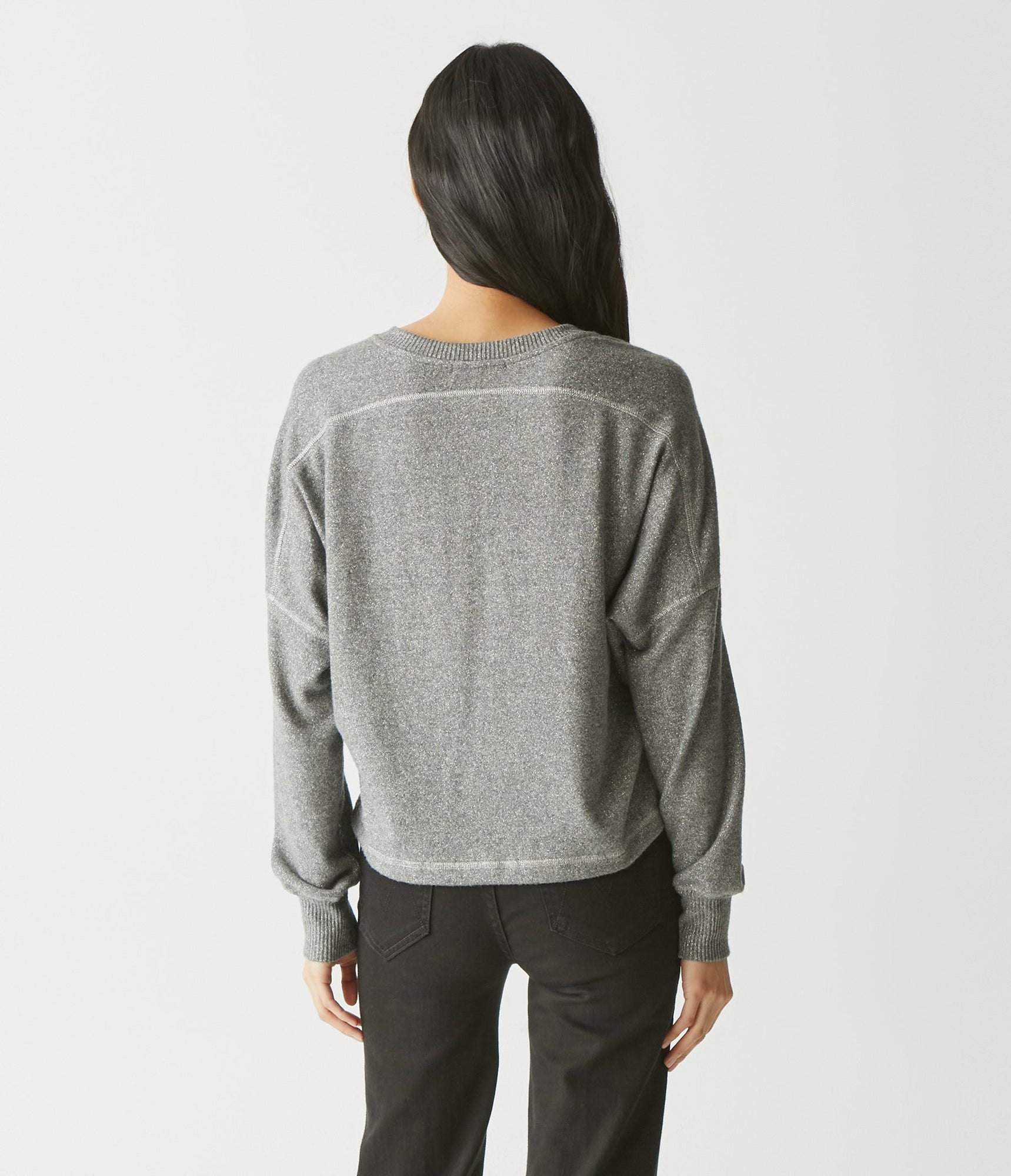 Vic V-Neck Sparkle Top | Gunmetal