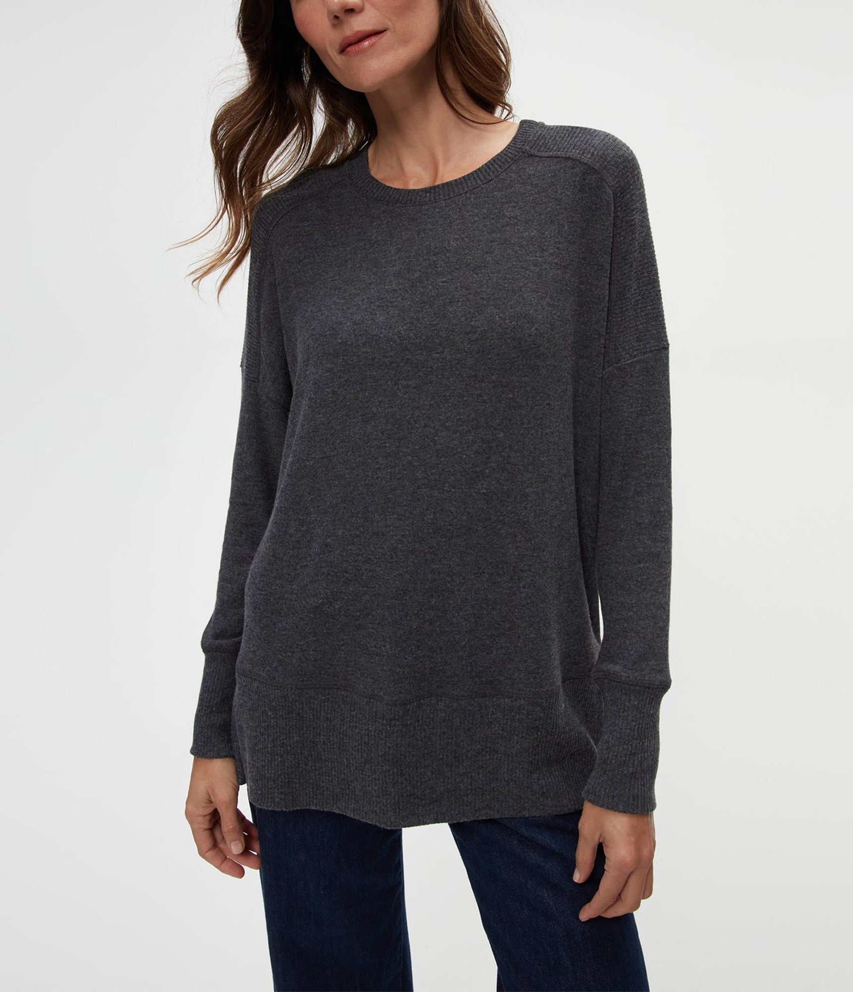 Rebecca Top with Rib Contrast | Charcoal