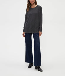 Rebecca Top with Rib Contrast | Charcoal