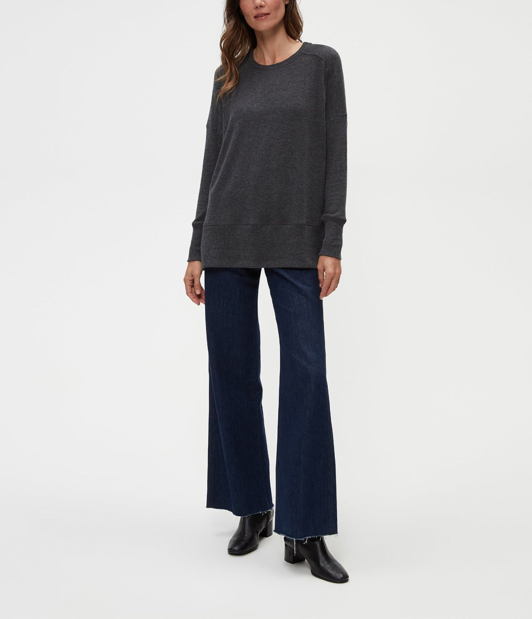 Rebecca Top with Rib Contrast | Charcoal