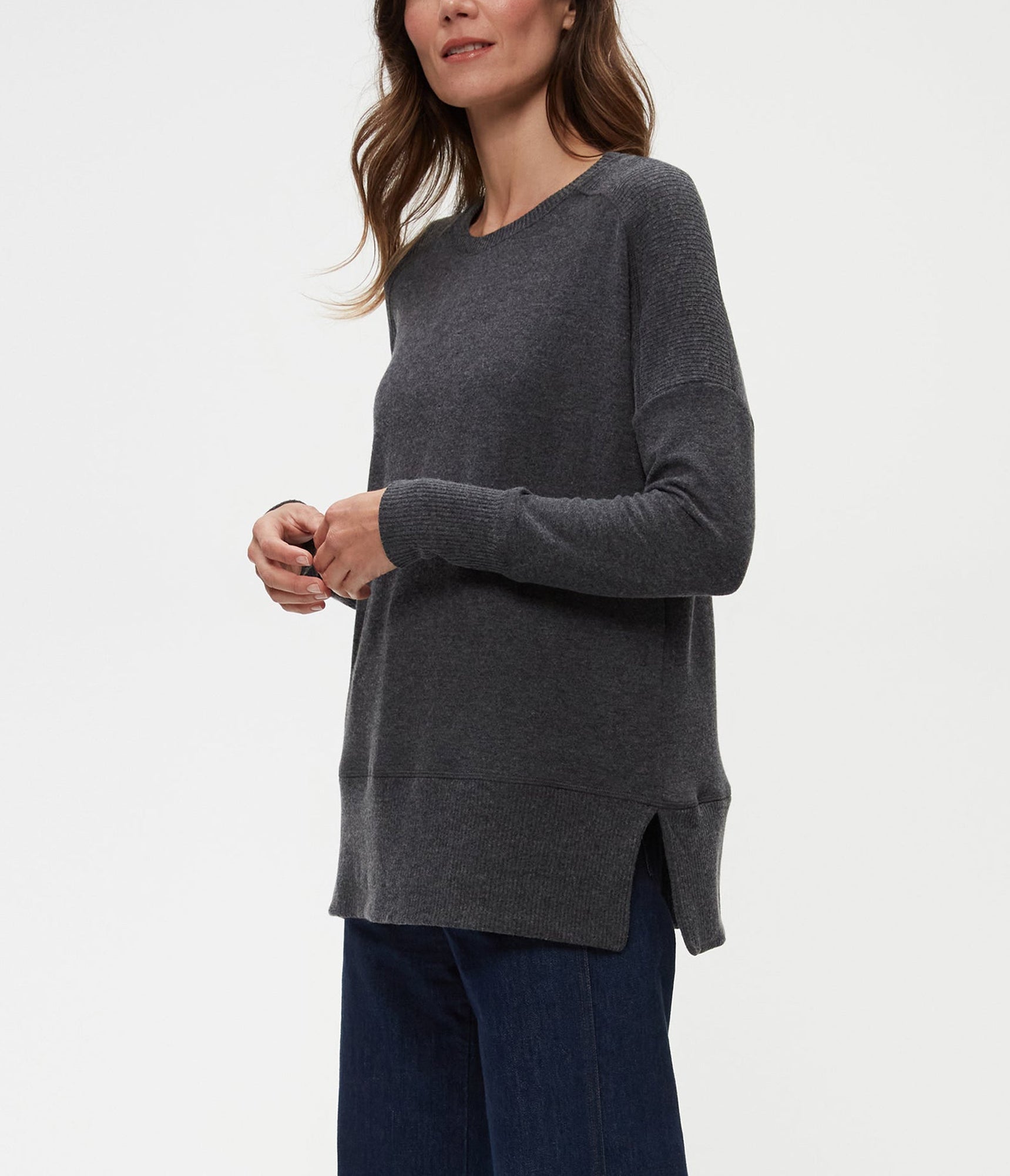 Rebecca Top with Rib Contrast | Charcoal