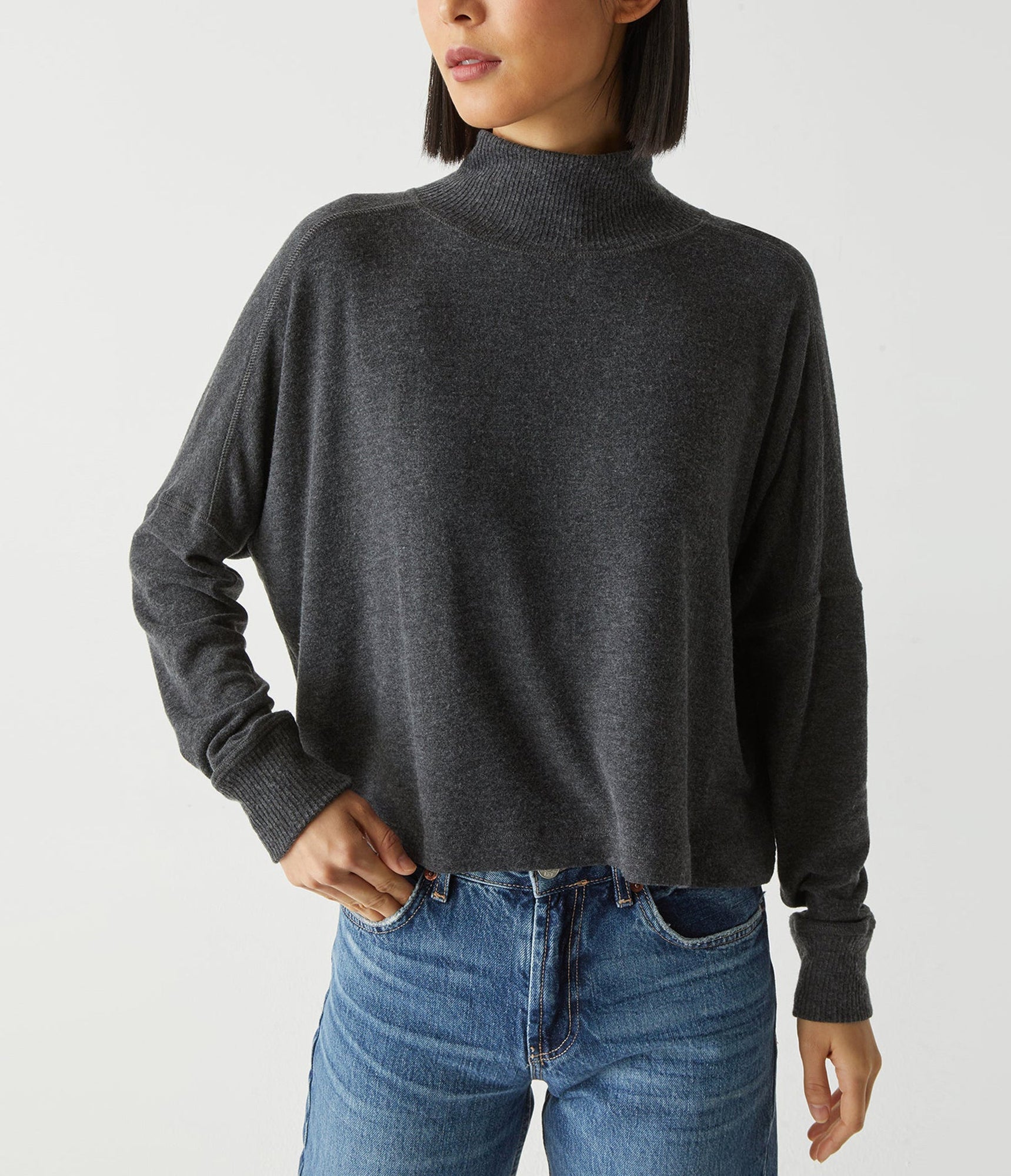 Marcy Mock Neck Top | Charcoal