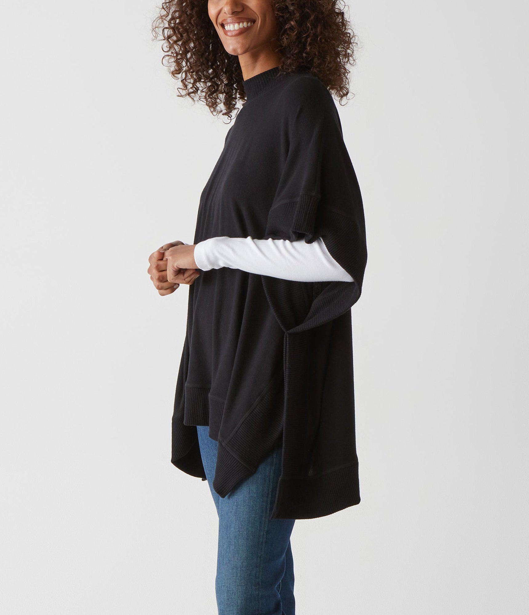 Steph Mock Neck Poncho | Black