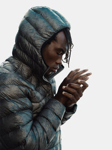 Man Packable Down Jacket - Morel - side - hood up