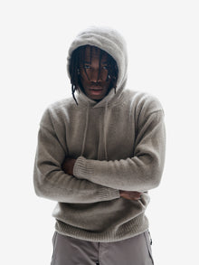 Man WOOL KNIT HOODIE - Heather Gray - front