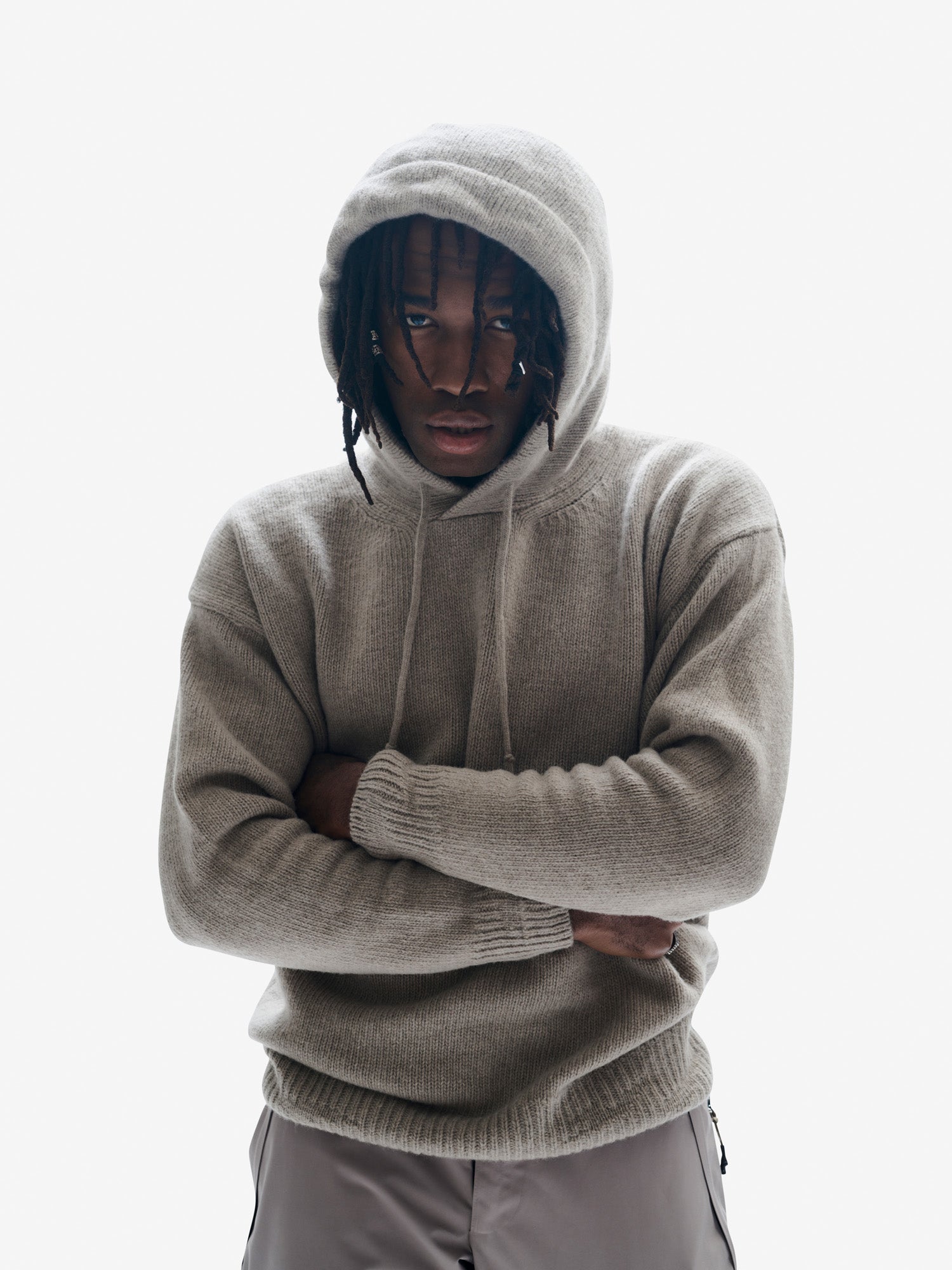 Man WOOL KNIT HOODIE - Heather Gray - front