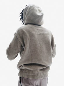 Man WOOL KNIT HOODIE - Heather Gray - back
