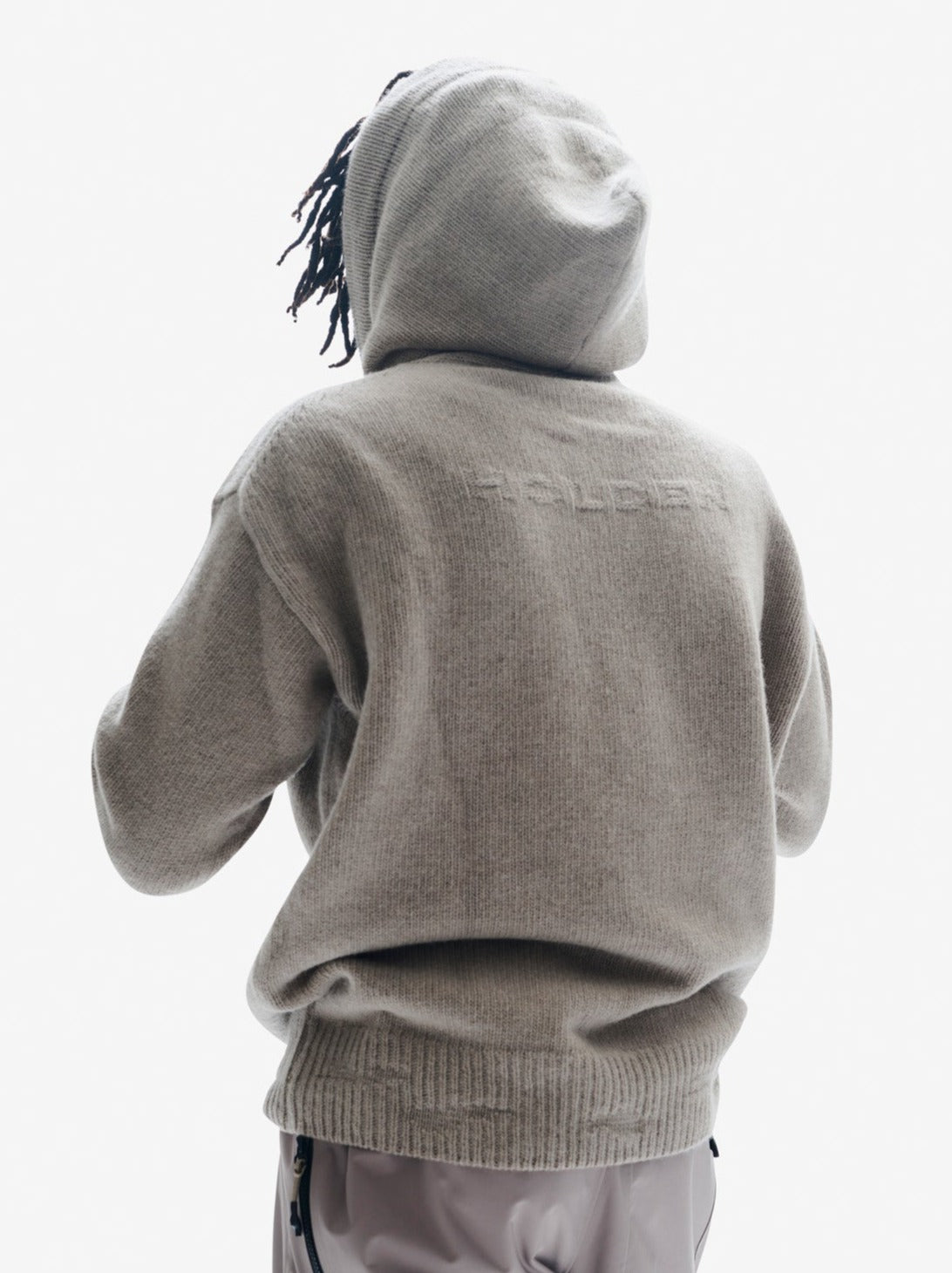 Man WOOL KNIT HOODIE - Heather Gray - back