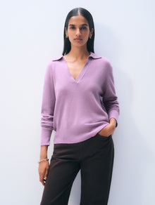 Cashmere Long-Sleeved Polo | Soft Plum