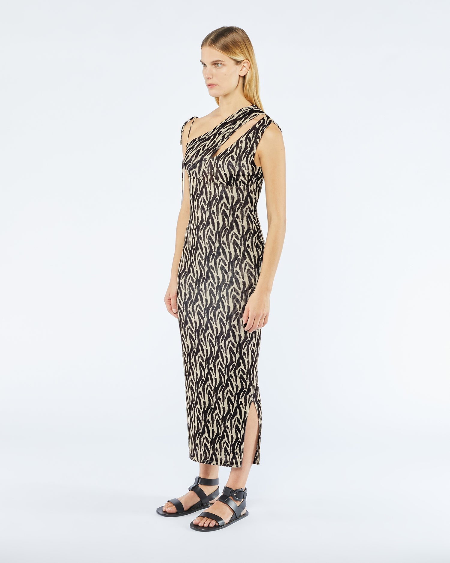 Camille Printed Mesh-Jersey Midi Dress | Brushtroke Animal