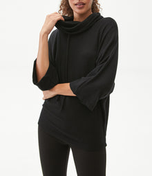 Charlie Drape Turtleneck Elbow Sleeve Top | Black