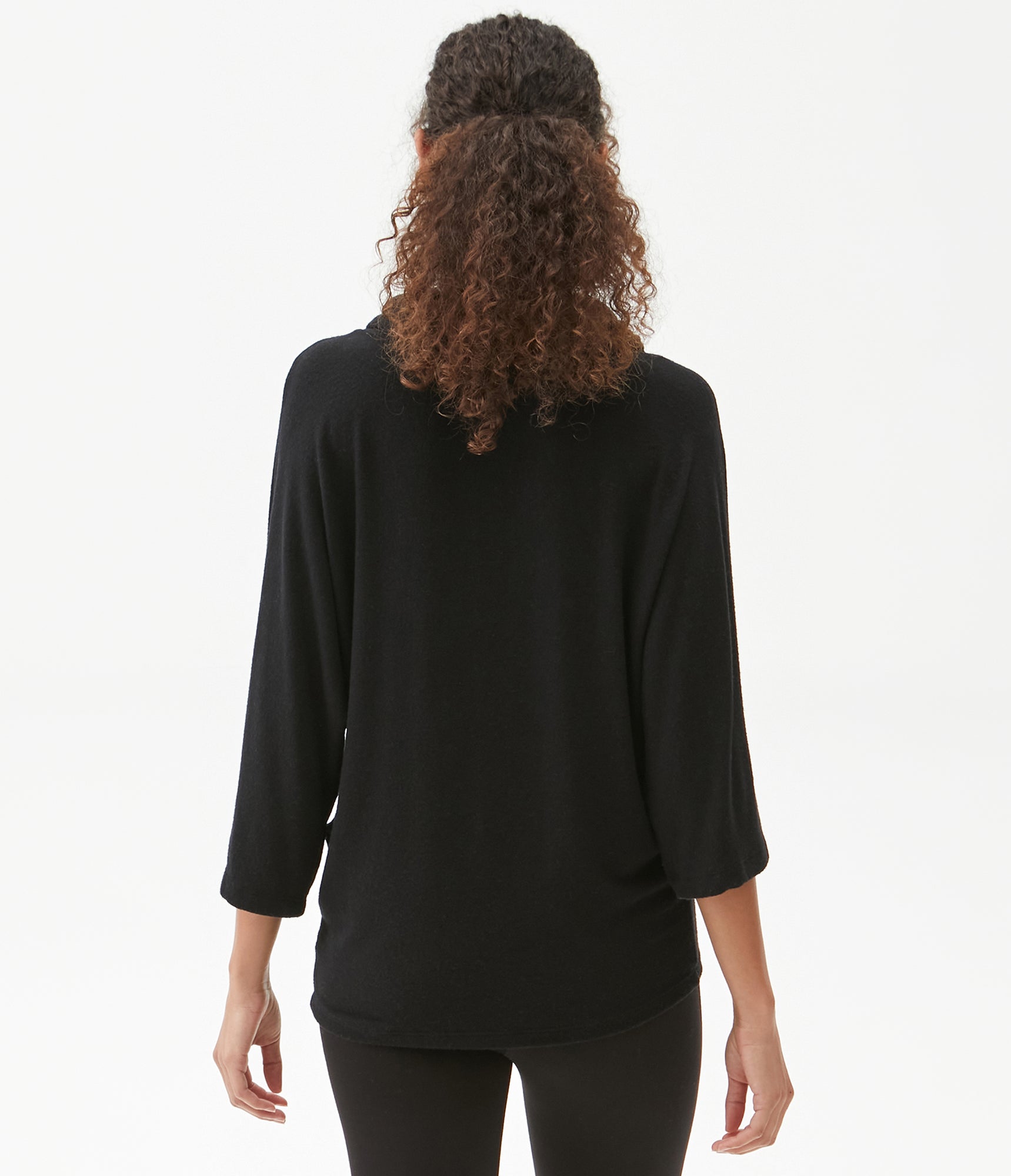 Charlie Drape Turtleneck Elbow Sleeve Top | Black