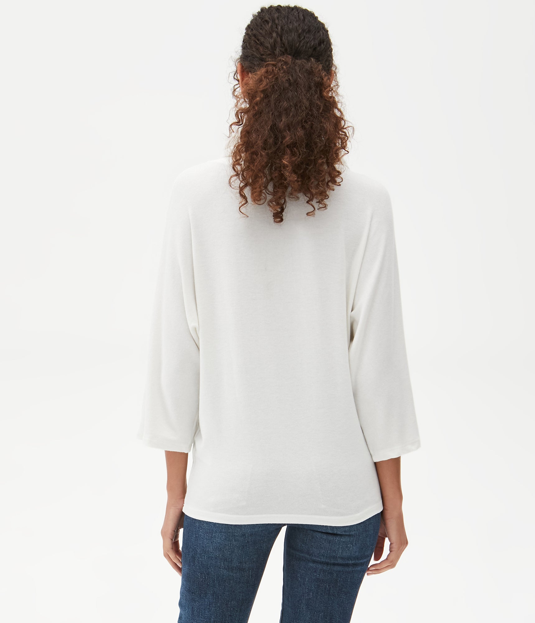 Charlie Drape Turtleneck Elbow Sleeve Top | Chalk