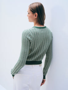Boucle Cardigan | Ivy Green/Ivory Stripe