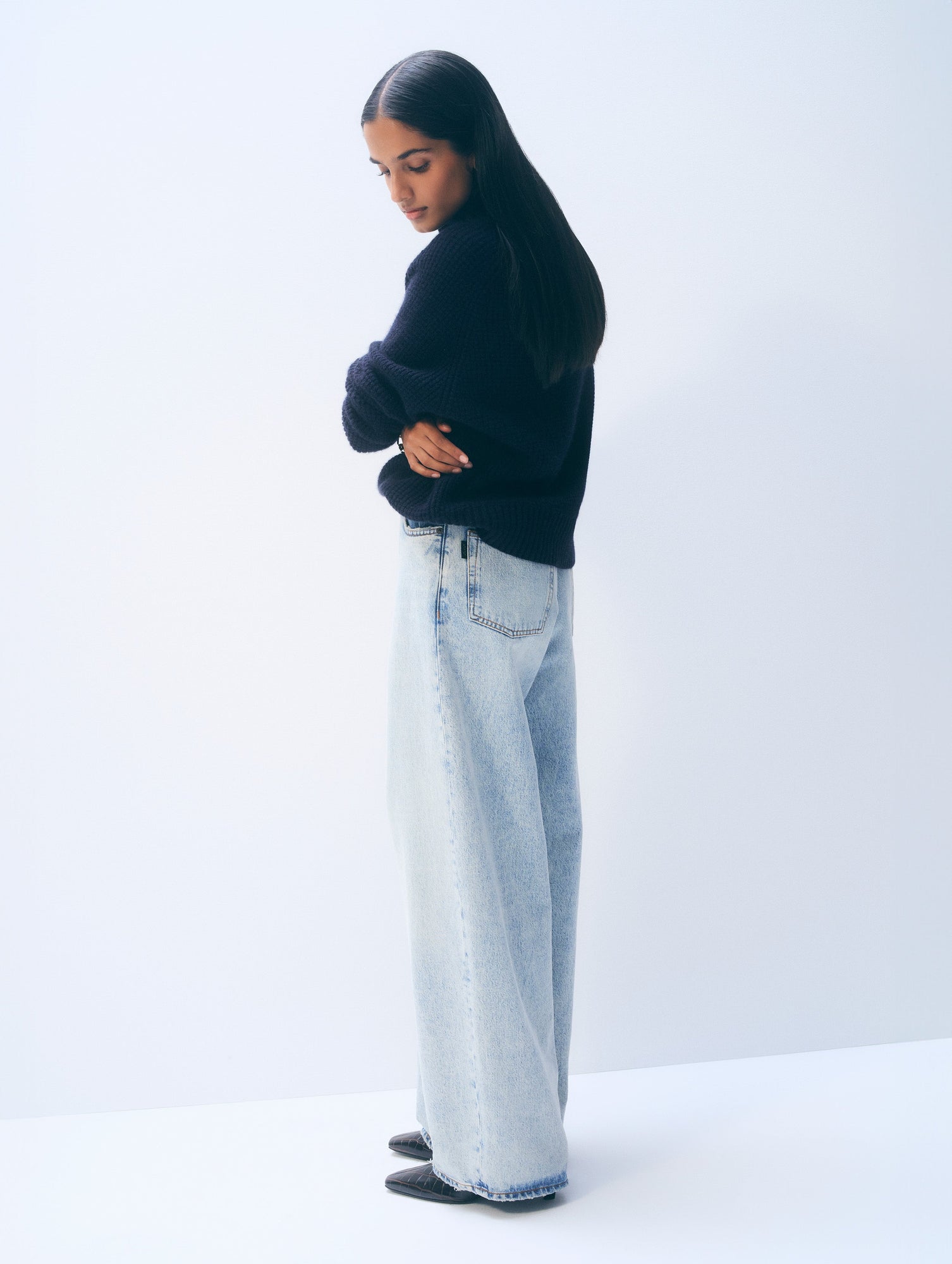 Cashmere Luxe Waffle Standneck | Deep Navy