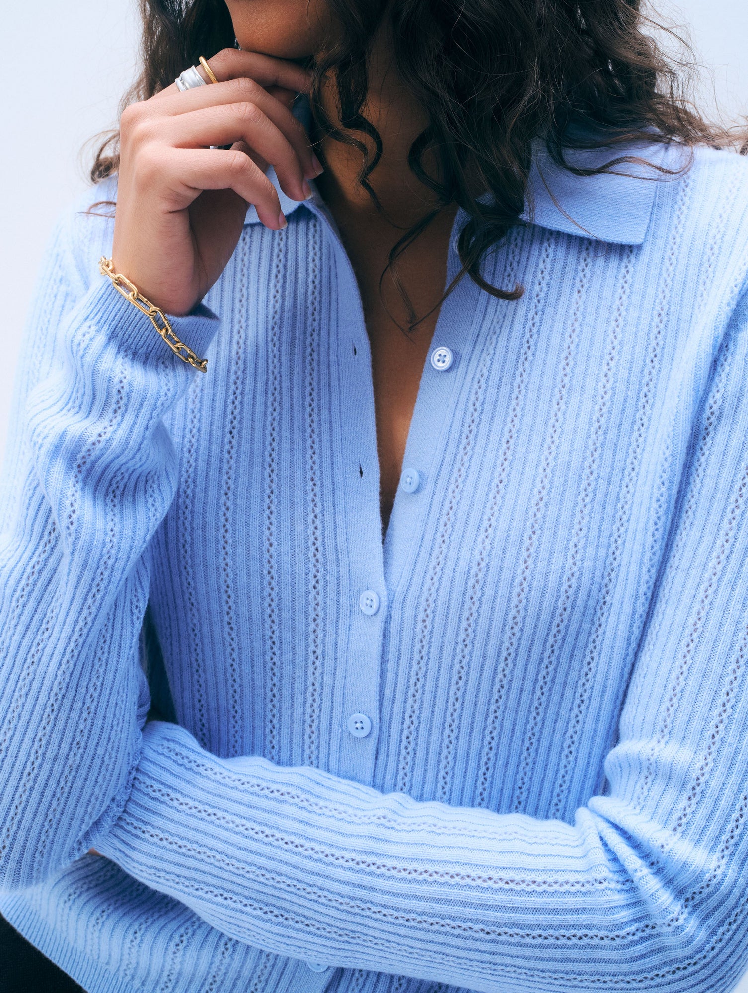 Cashmere Pointelle Shirt | Blue Vapor
