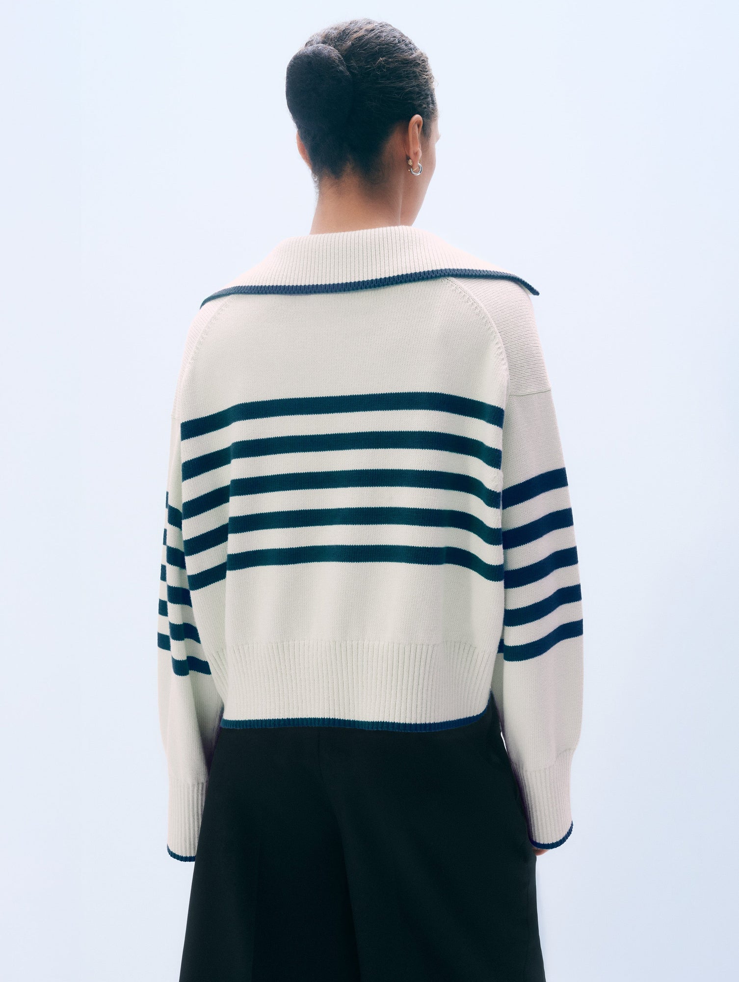 Varsity Cotton Striped Polo | Ivory/Navy