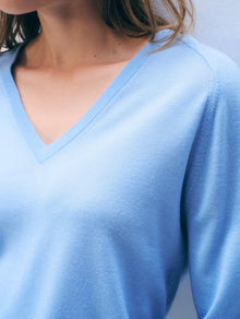 Sueprfine Merino Wool V Neck | Blue Horizon
