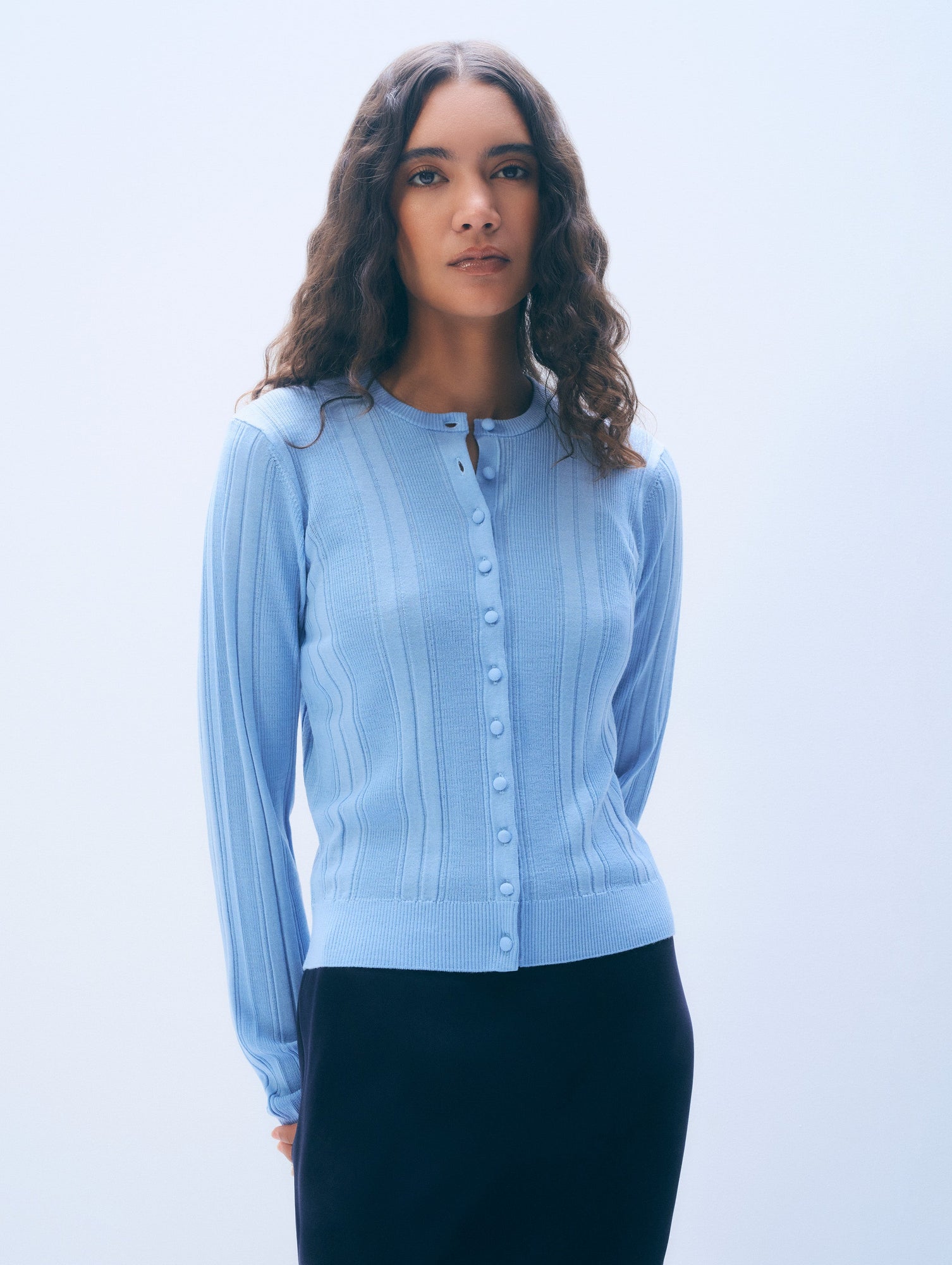 Superfine Merino Ribbed Cardigan | Blue Horizon
