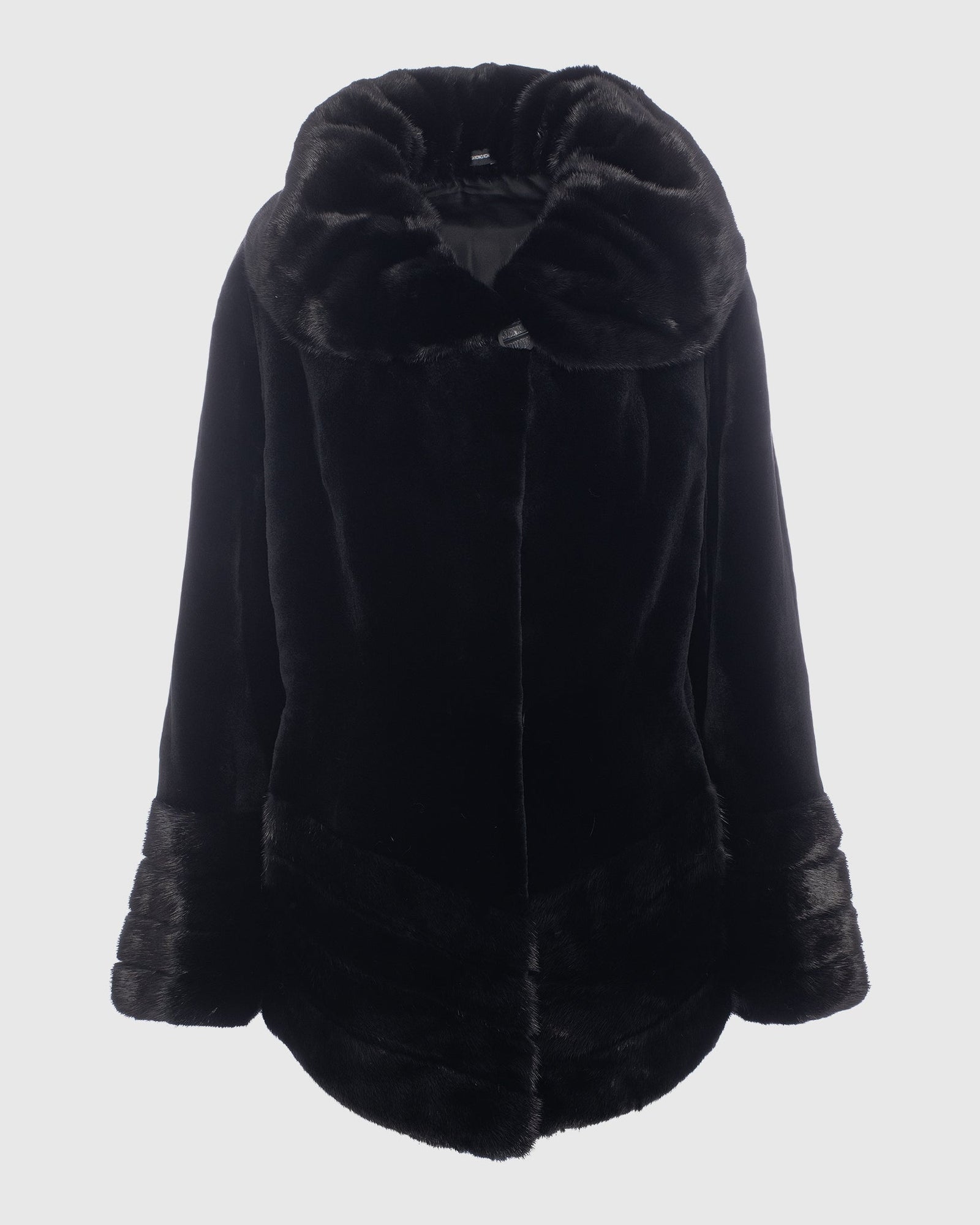 Sheared Mink Jacket, Reversible To Taffeta, Long Hair Mink Collar, Cuffs And Bottom | Black