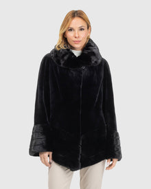 Sheared Mink Jacket, Reversible To Taffeta, Long Hair Mink Collar, Cuffs And Bottom | Black