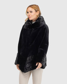 Sheared Mink Jacket, Reversible To Taffeta, Long Hair Mink Collar, Cuffs And Bottom | Black