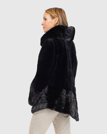 Sheared Mink Jacket, Reversible To Taffeta, Long Hair Mink Collar, Cuffs And Bottom | Black