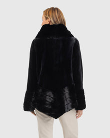 Sheared Mink Jacket, Reversible To Taffeta, Long Hair Mink Collar, Cuffs And Bottom | Black