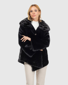 Sheared Mink Jacket, Reversible To Taffeta, Long Hair Mink Collar, Cuffs And Bottom | Black