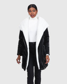 Asymmetric Quilted Parka With Shearling Lamb Trim | Black/White