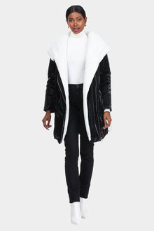 Asymmetric Quilted Parka With Shearling Lamb Trim | Women | Black x White