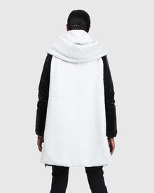 Asymmetric Quilted Parka With Shearling Lamb Trim | Black/White
