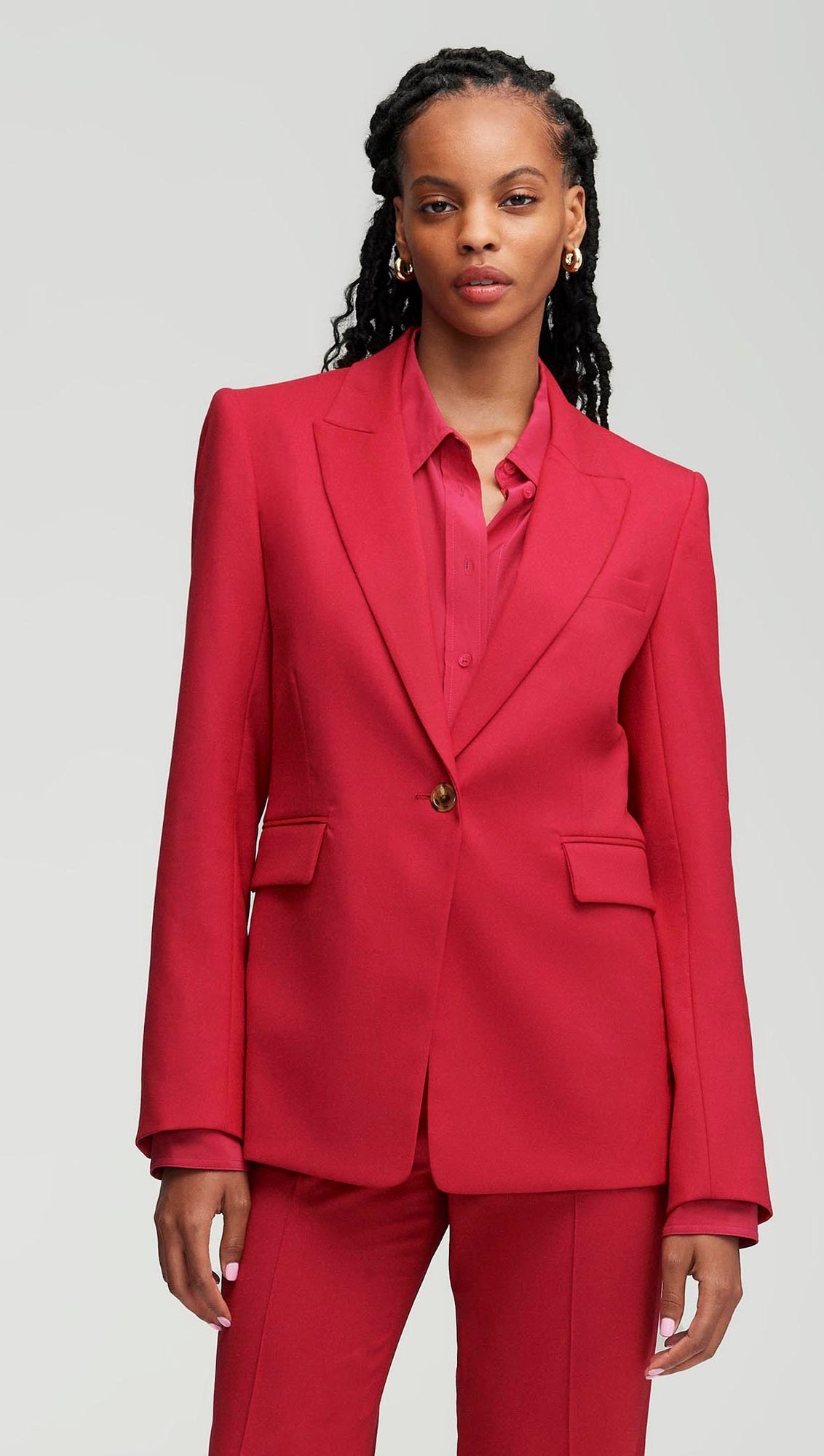 Single Button Blazer in Seasonless Wool | Cranberry