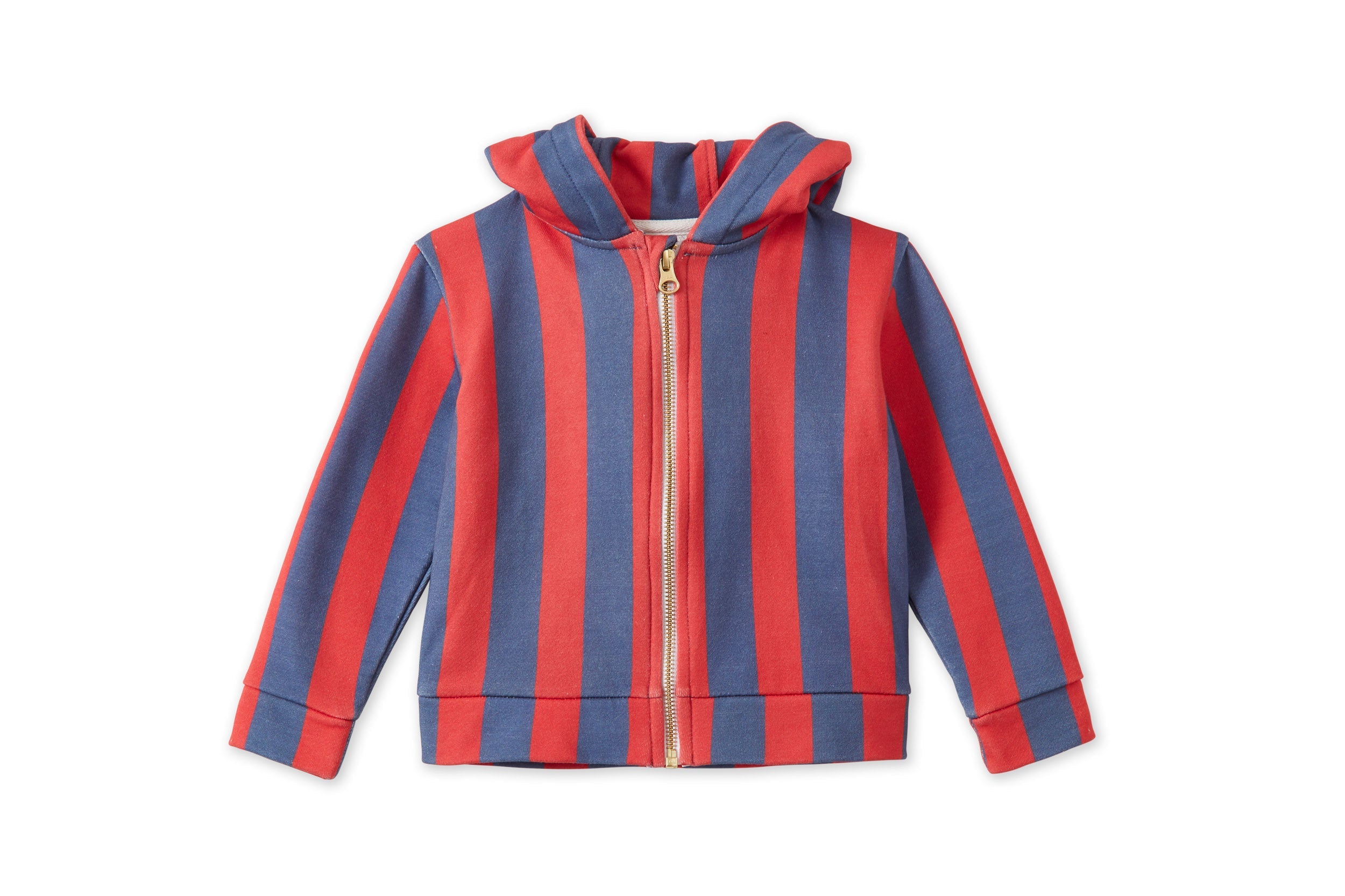 Unisex | Striped Organic Cotton Zip Up Hoodie | Red/Blue Stripe