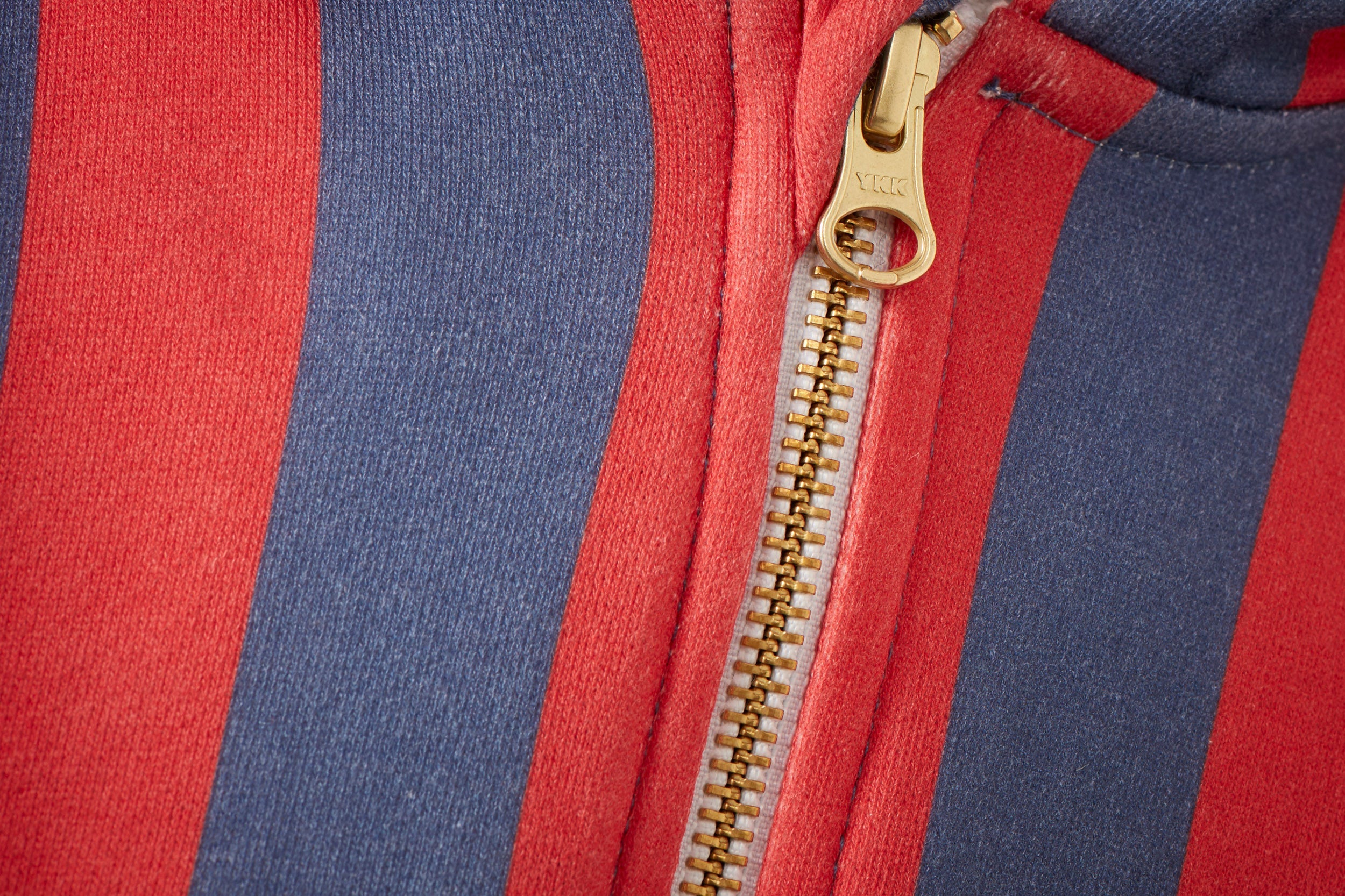 Unisex | Striped Organic Cotton Zip Up Hoodie | Red/Blue Stripe