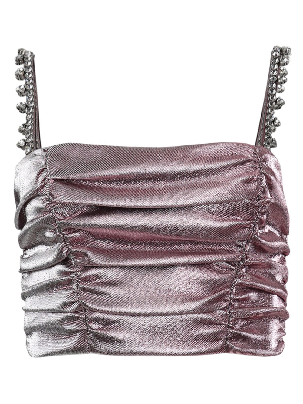 Women | AREA | Crystal Spike Ruched Top | Pink & Silver