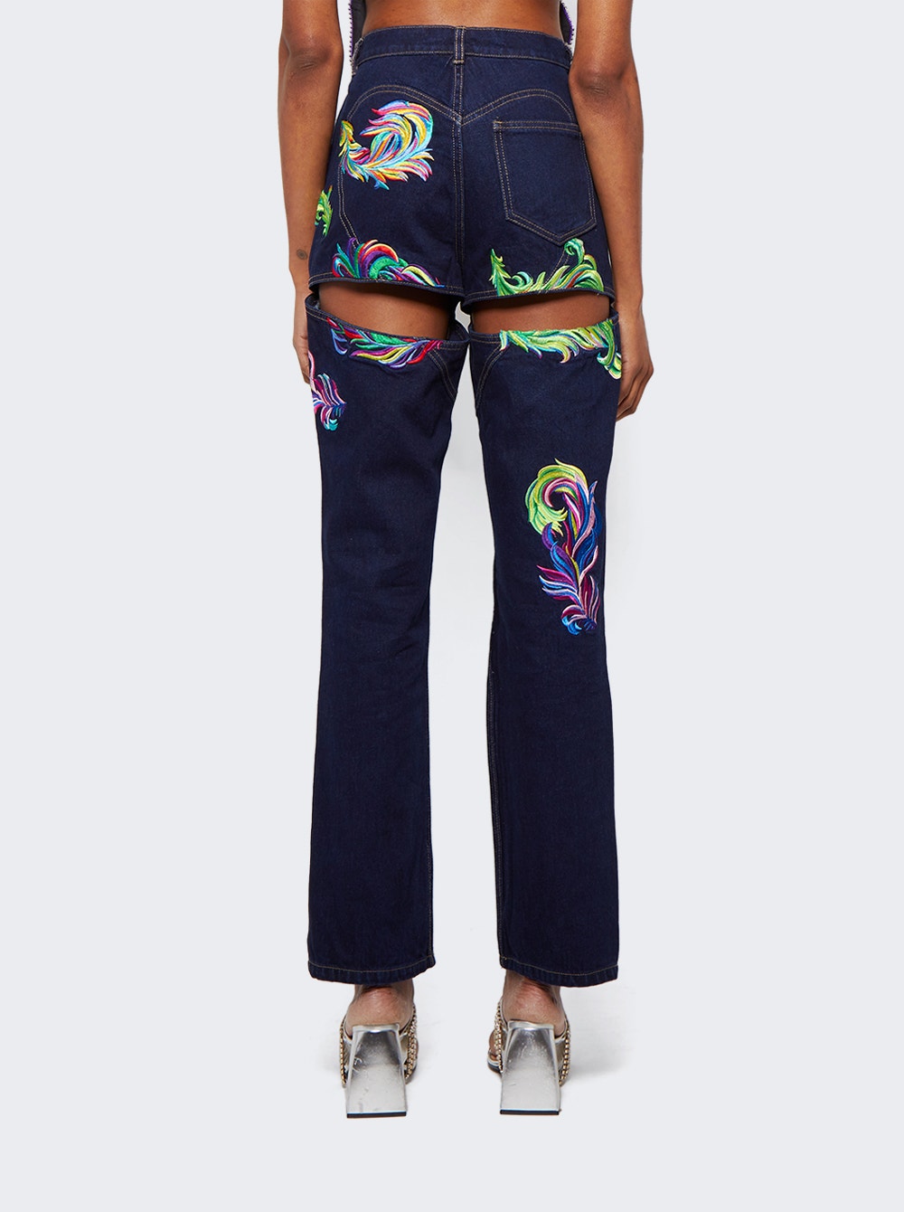 Women | AREA | Embroidered Feather Jeans
