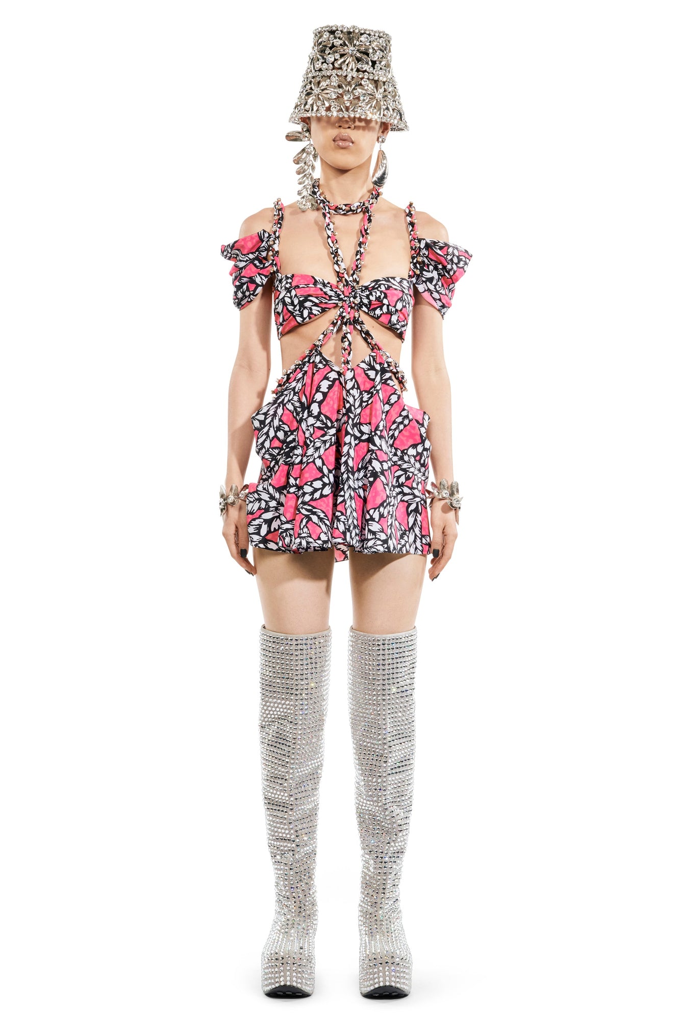 Rope Printed Cutout Mini Dress | Fuchsia Multi