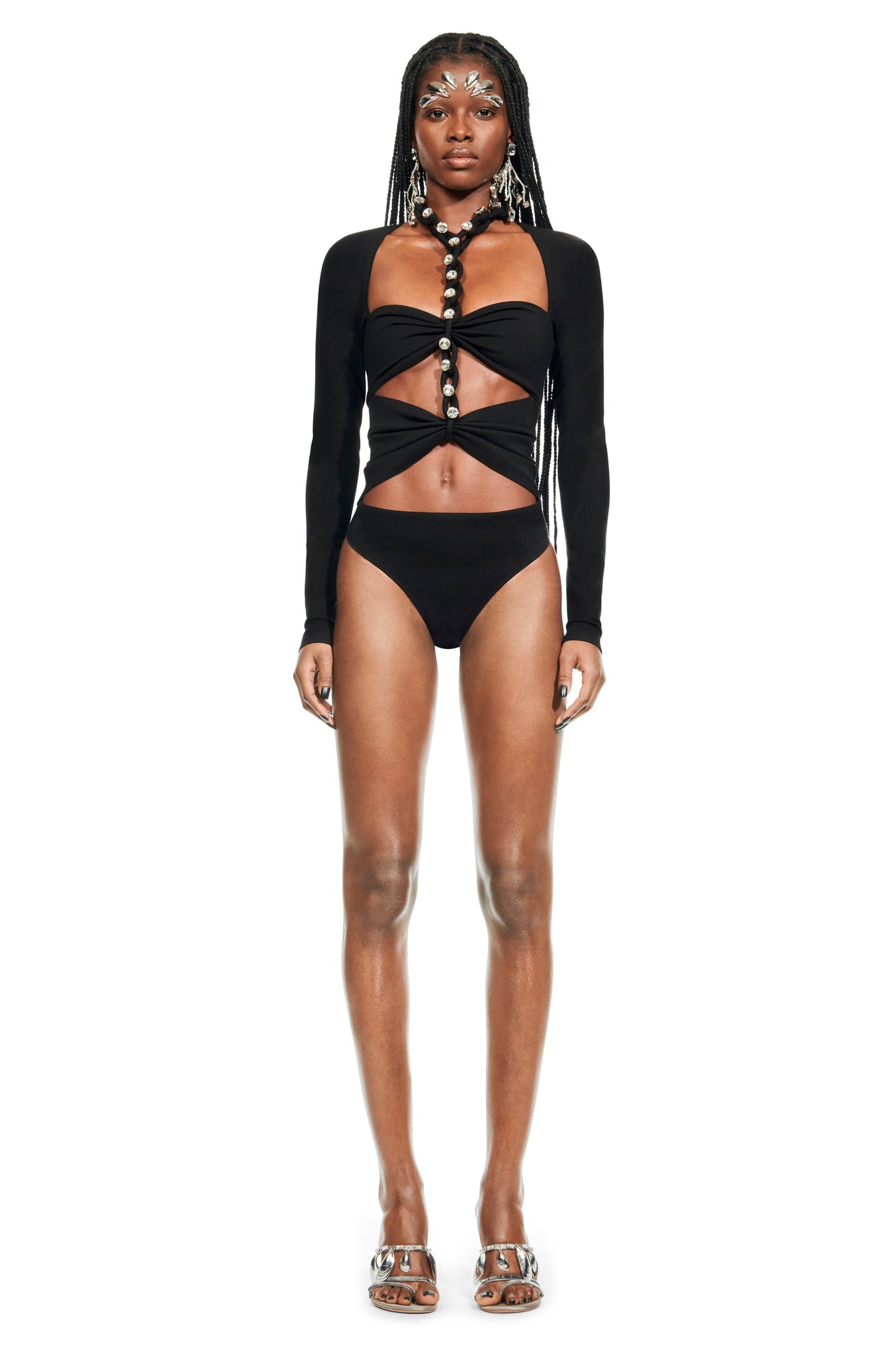 Chain Link Long Sleeve Bodysuit | Black
