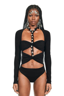 Chain Link Long Sleeve Bodysuit | Black