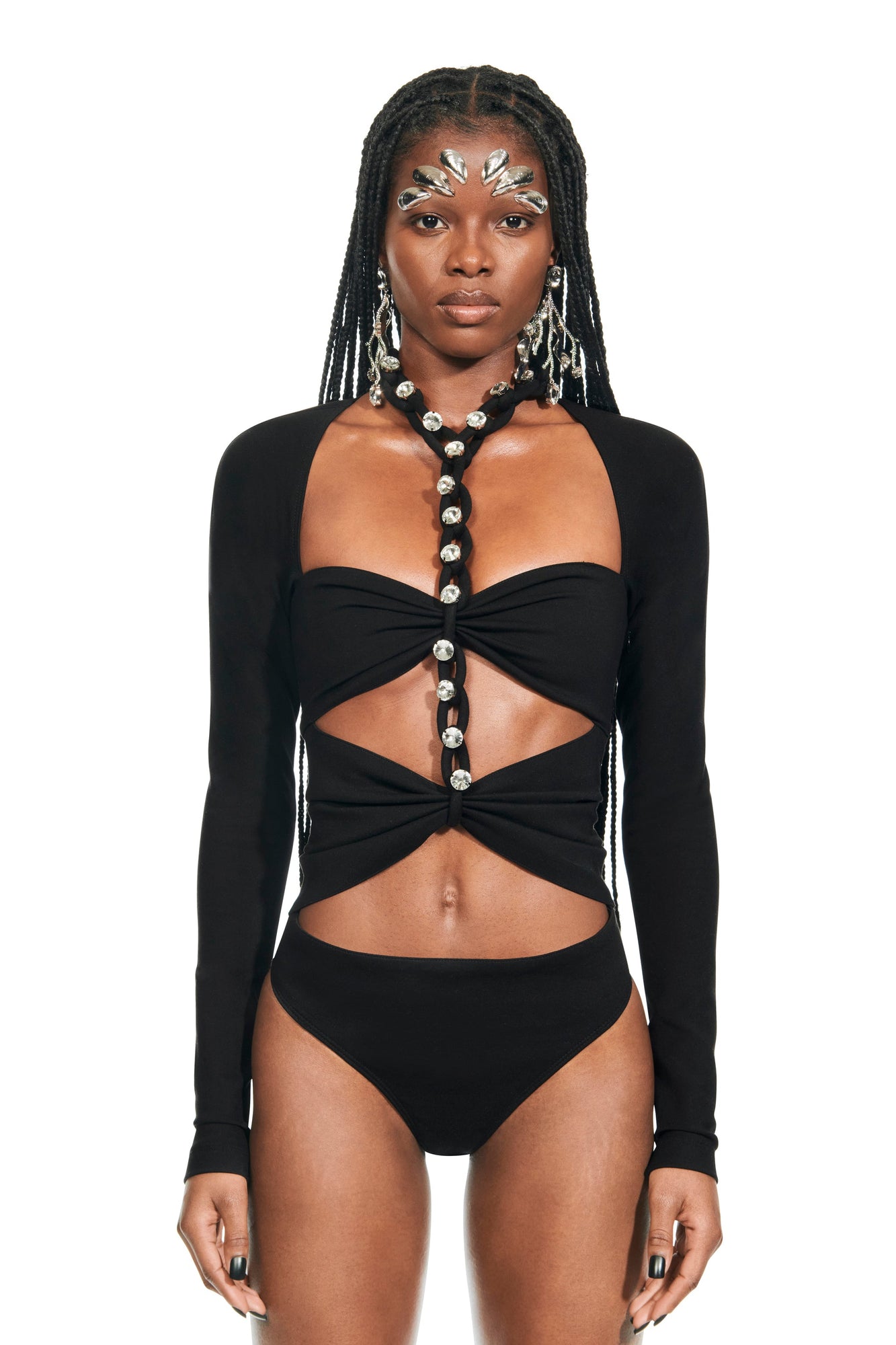 Chain Link Long Sleeve Bodysuit | Black