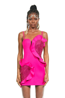 Heart Ruffle Mini Dress | Fuchsia