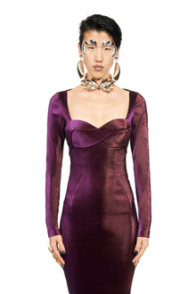 Rope Cup Long Sleeve Midi Dress | Purple