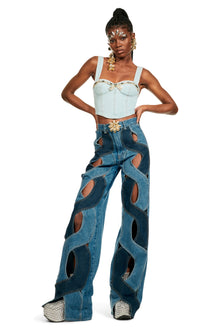 Crystal Trim Denim Bustier | Pale Blue