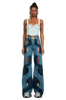 Crystal Trim Denim Bustier | Pale Blue