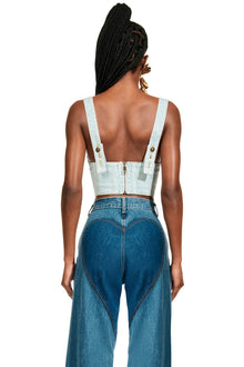 Crystal Trim Denim Bustier | Pale Blue