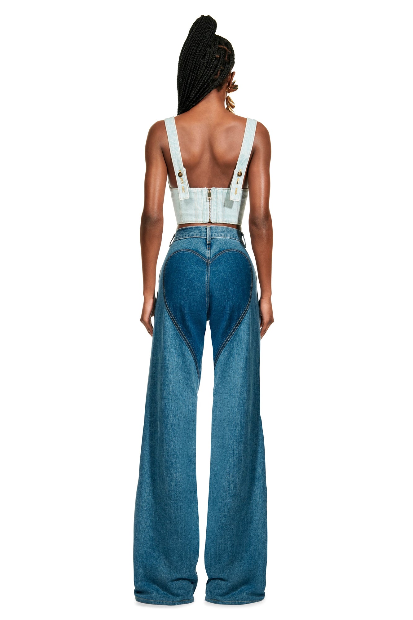 Crystal Trim Denim Bustier | Pale Blue