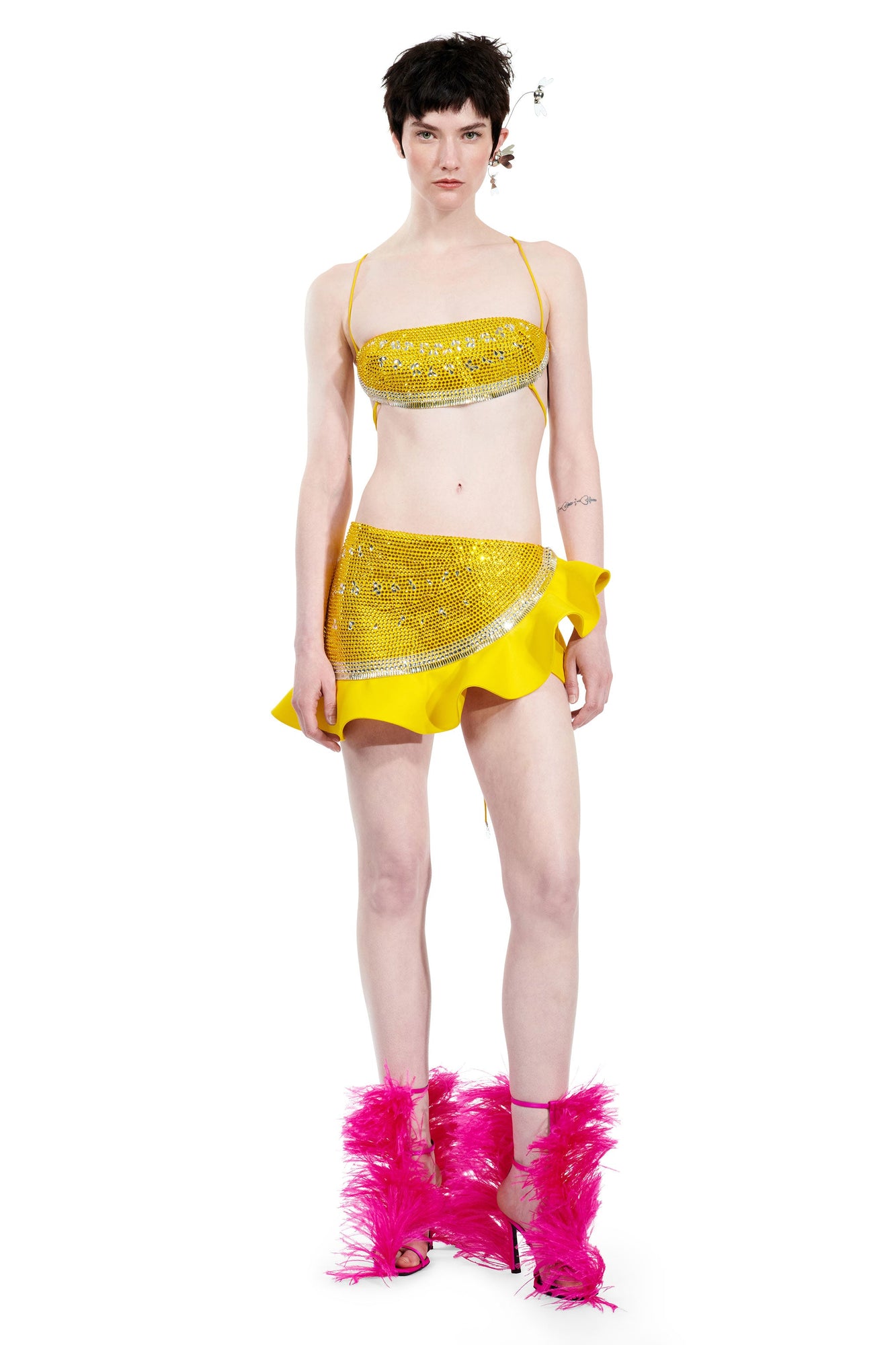Crystal Watermelon Ruffled Mini Skirt | Yellow