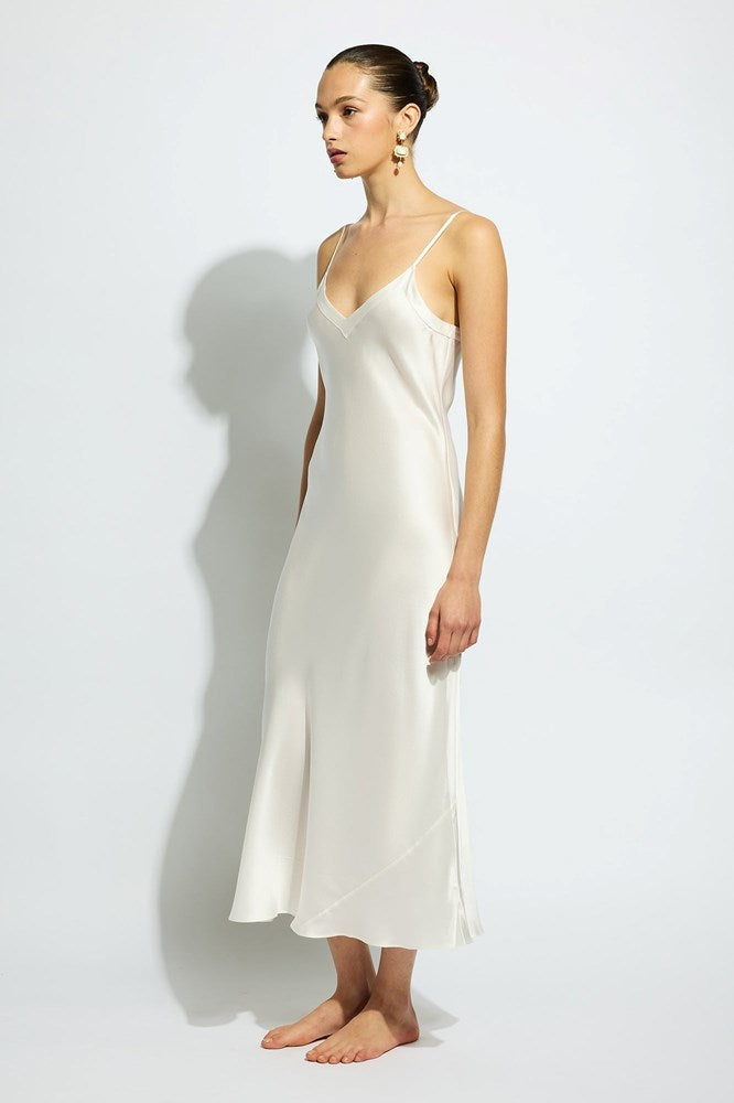 Silk Long Nite V Neck | Creme
